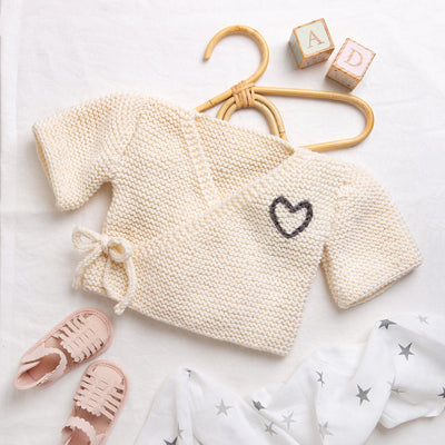 Embroidered Baby Ballet Cardigan Knitting Kit - Natural Cream & Granite - Wool Couture