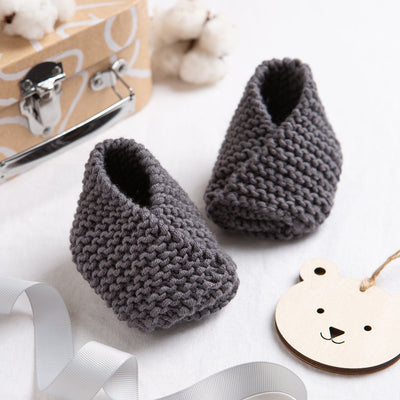 Embroidered Baby Booties Knitting Kit - Granite & Natural Cream - Wool Couture