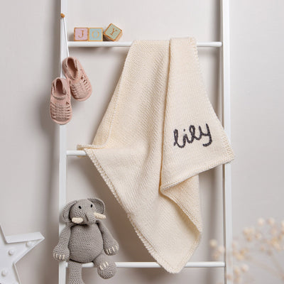 Personalised Baby Blanket Knitting Kit - Natural Cream & Granite - Wool Couture