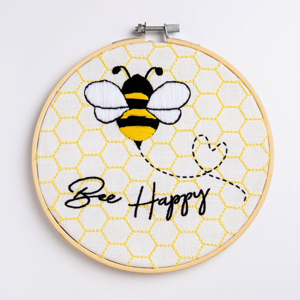 Bee Embroidery Kit - 7" Bee Happy - Wool Couture