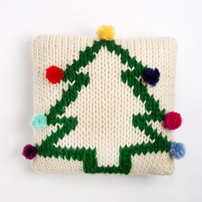 Cushion Cover Knitting Kit - Pom Pom Christmas Tree - Wool Couture