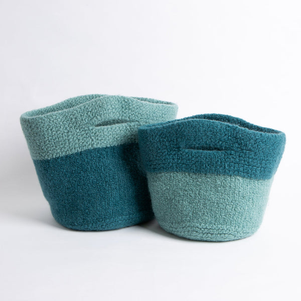 Home Knitting Kit - Felted Baskets in Teal - Wool Couture