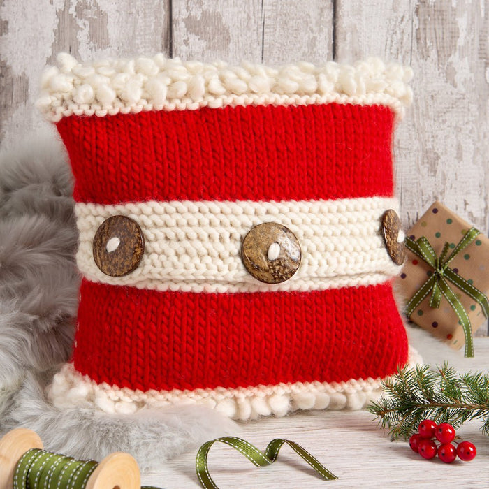 Personalised Christmas Cushion Knitting Kit in Red - Wool Couture