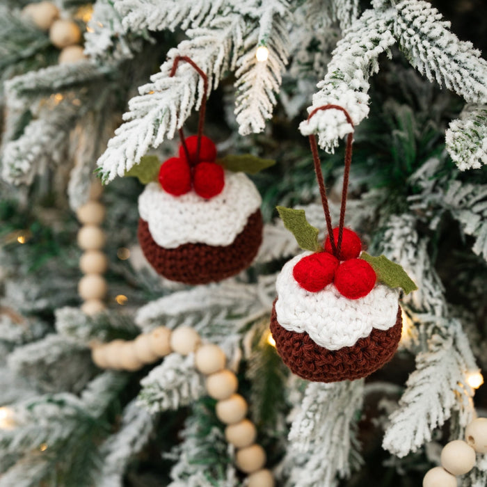 Christmas Pudding Baubles Easy Crochet Kit - Makes 2 - Wool Couture