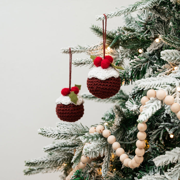 Christmas Pudding Baubles Easy Crochet Kit - Makes 2 - Wool Couture