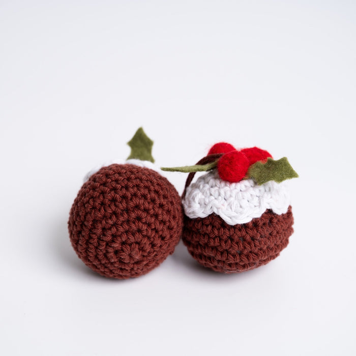 Christmas Pudding Baubles Easy Crochet Kit - Makes 2 - Wool Couture