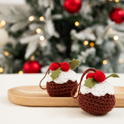 Christmas Pudding Baubles Easy Crochet Kit - Makes 2 - Wool Couture