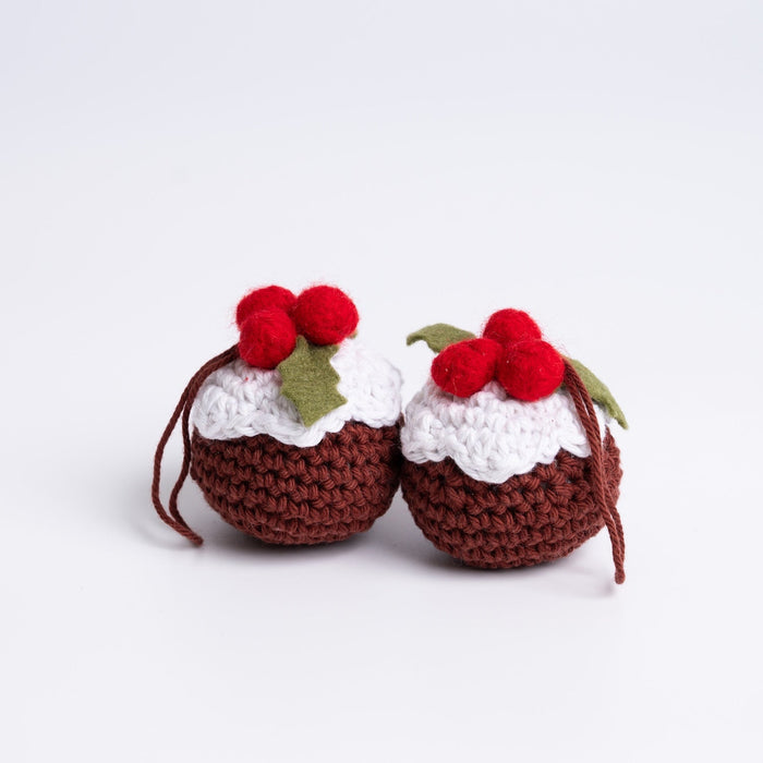 Christmas Pudding Baubles Easy Crochet Kit - Makes 2 - Wool Couture