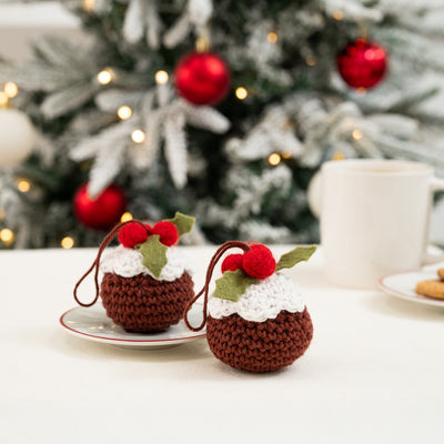 Christmas Pudding Baubles Easy Crochet Kit - Makes 2 - Wool Couture
