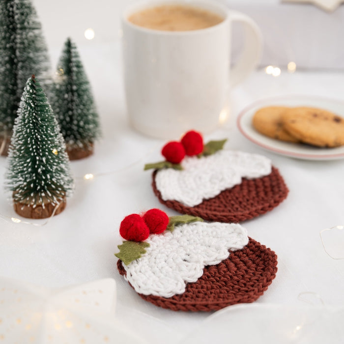 Christmas Pudding Coasters Crochet Kit – Makes 2 - Wool Couture