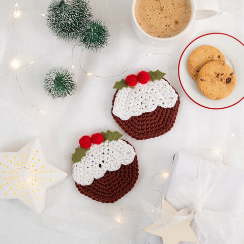 Christmas Pudding Coasters Crochet Kit – Makes 2 - Wool Couture