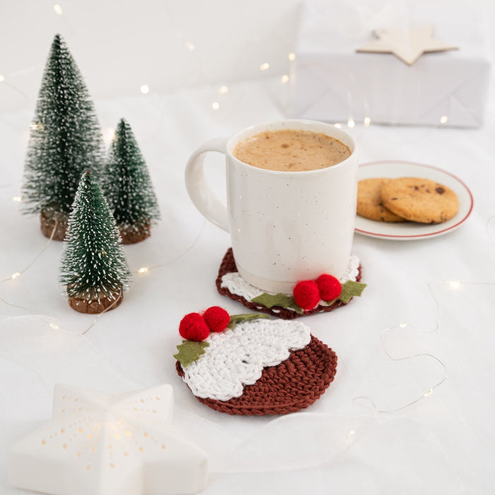 Christmas Pudding Coasters Crochet Kit – Makes 2 - Wool Couture