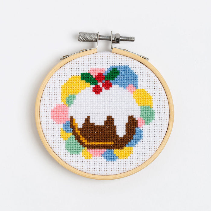 Christmas Pudding Cross Stitch Kit - 3 Inch Hoop - Wool Couture