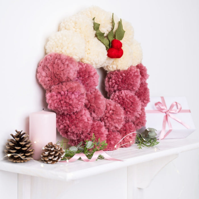 Christmas Pudding Pom Pom Wreath Craft Kit - Wool Couture