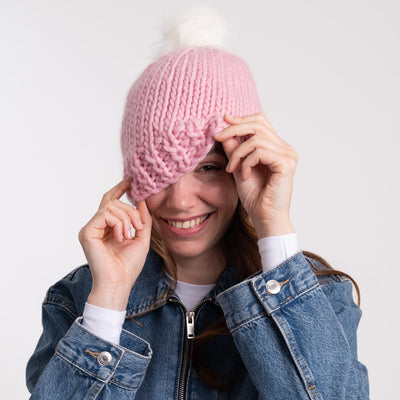 Chunky Pompom Hat Knitting Kit - Wool Couture