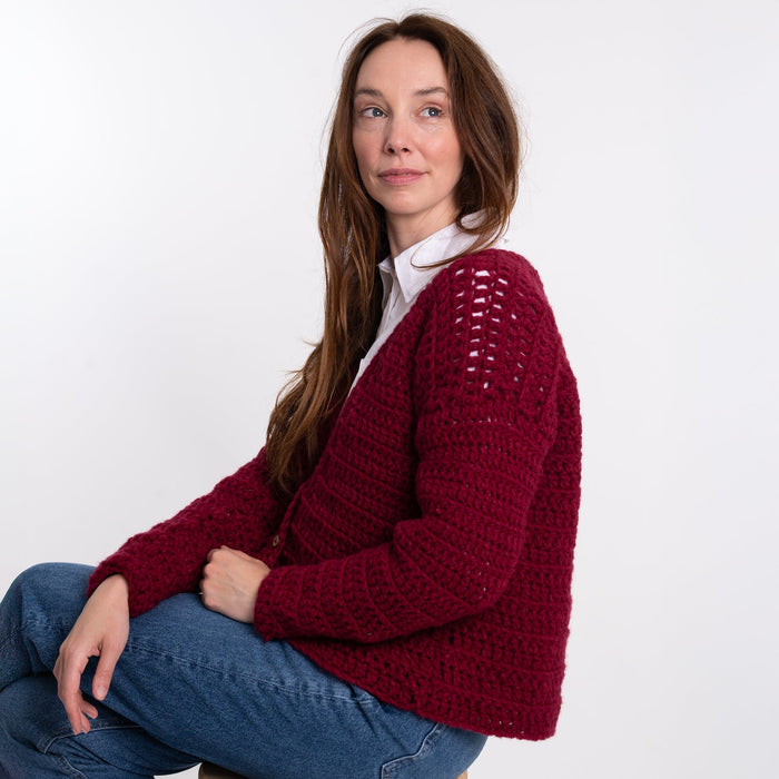 Easy V - neck Cardigan Crochet Kit - Wool Couture