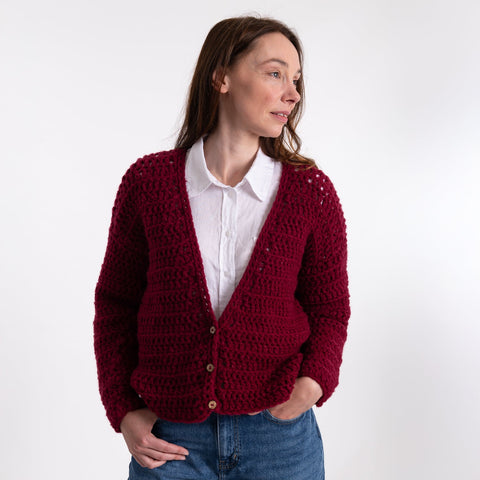 Easy V - neck Cardigan Crochet Kit - Wool Couture