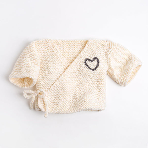 Embroidered Baby Ballet Cardigan Knitting Kit - Natural Cream & Granite - Wool Couture