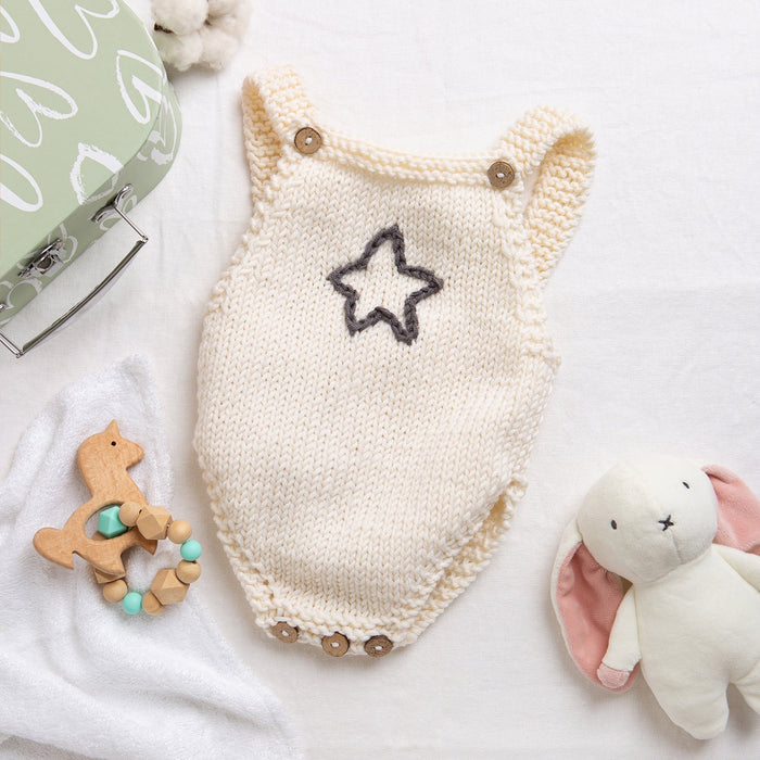 Embroidered Baby Dungarees Knitting Kit - Natural Cream & Granite - Wool Couture