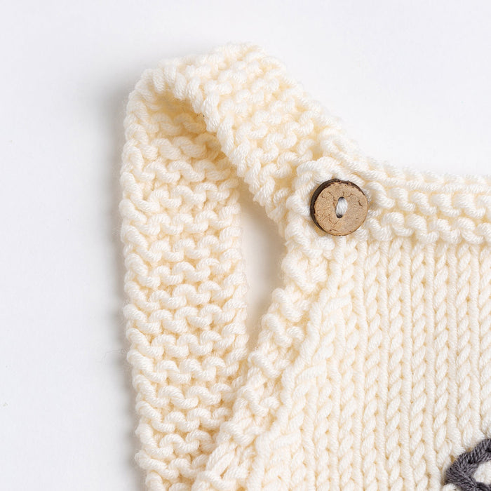 Embroidered Baby Dungarees Knitting Kit - Natural Cream & Granite - Wool Couture
