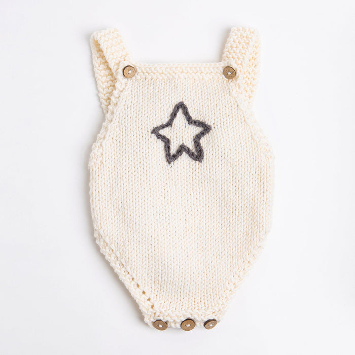 Embroidered Baby Dungarees Knitting Kit - Natural Cream & Granite - Wool Couture