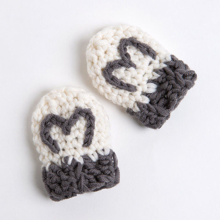 Embroidered Baby Hat and Mittens Crochet Kit - Granite & Natural Cream - Wool Couture