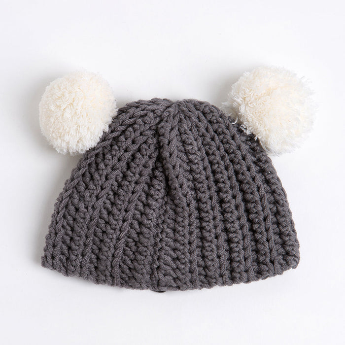 Embroidered Baby Hat and Mittens Crochet Kit - Granite & Natural Cream - Wool Couture
