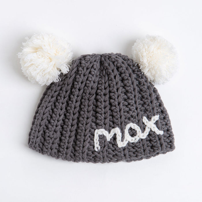 Embroidered Baby Hat and Mittens Crochet Kit - Granite & Natural Cream - Wool Couture