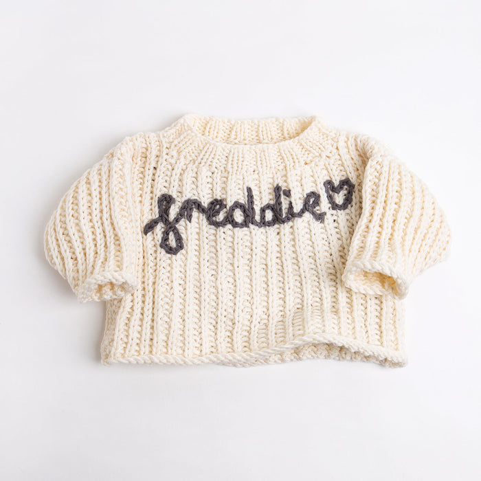 Embroidered Baby Sweater Knitting Kit - Cream & Granite - Wool Couture