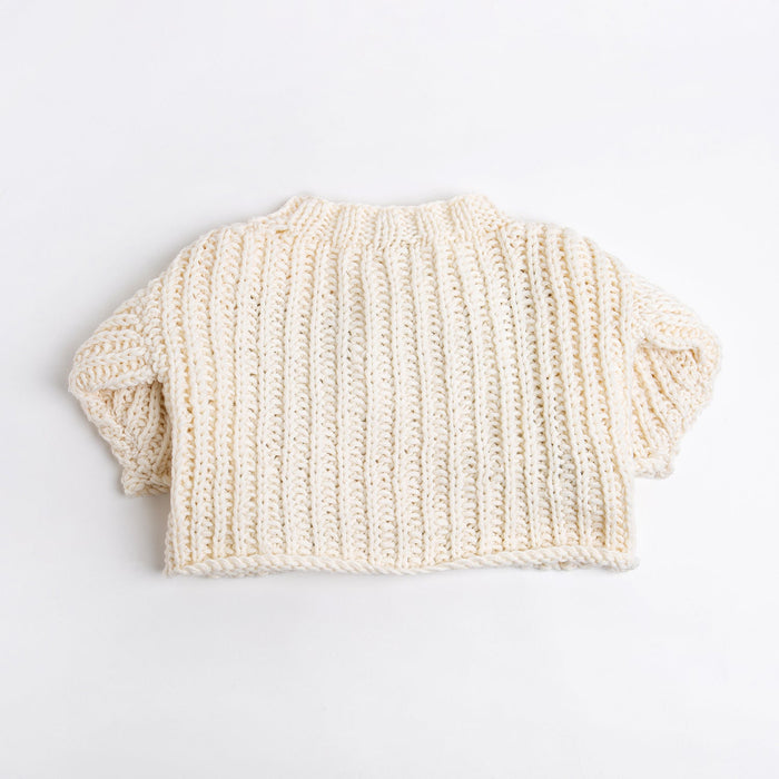 Embroidered Baby Sweater Knitting Kit - Cream & Granite - Wool Couture