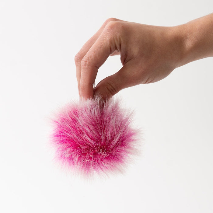Fur Pom Pom in Pink, Black and Cream - Wool Couture
