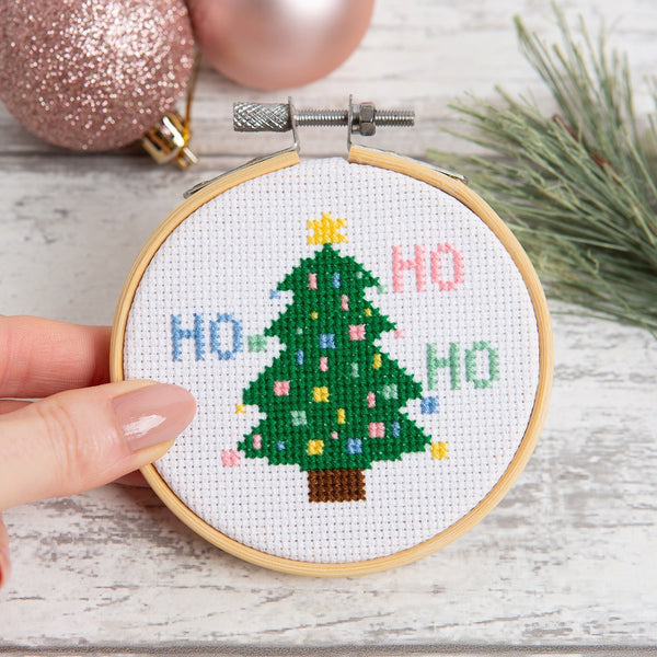 Ho Ho Ho Christmas Tree Cross Stitch Kit - 3 Inch Hoop - Wool Couture