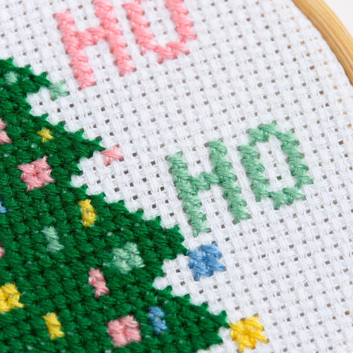 Ho Ho Ho Christmas Tree Cross Stitch Kit - 3 Inch Hoop - Wool Couture