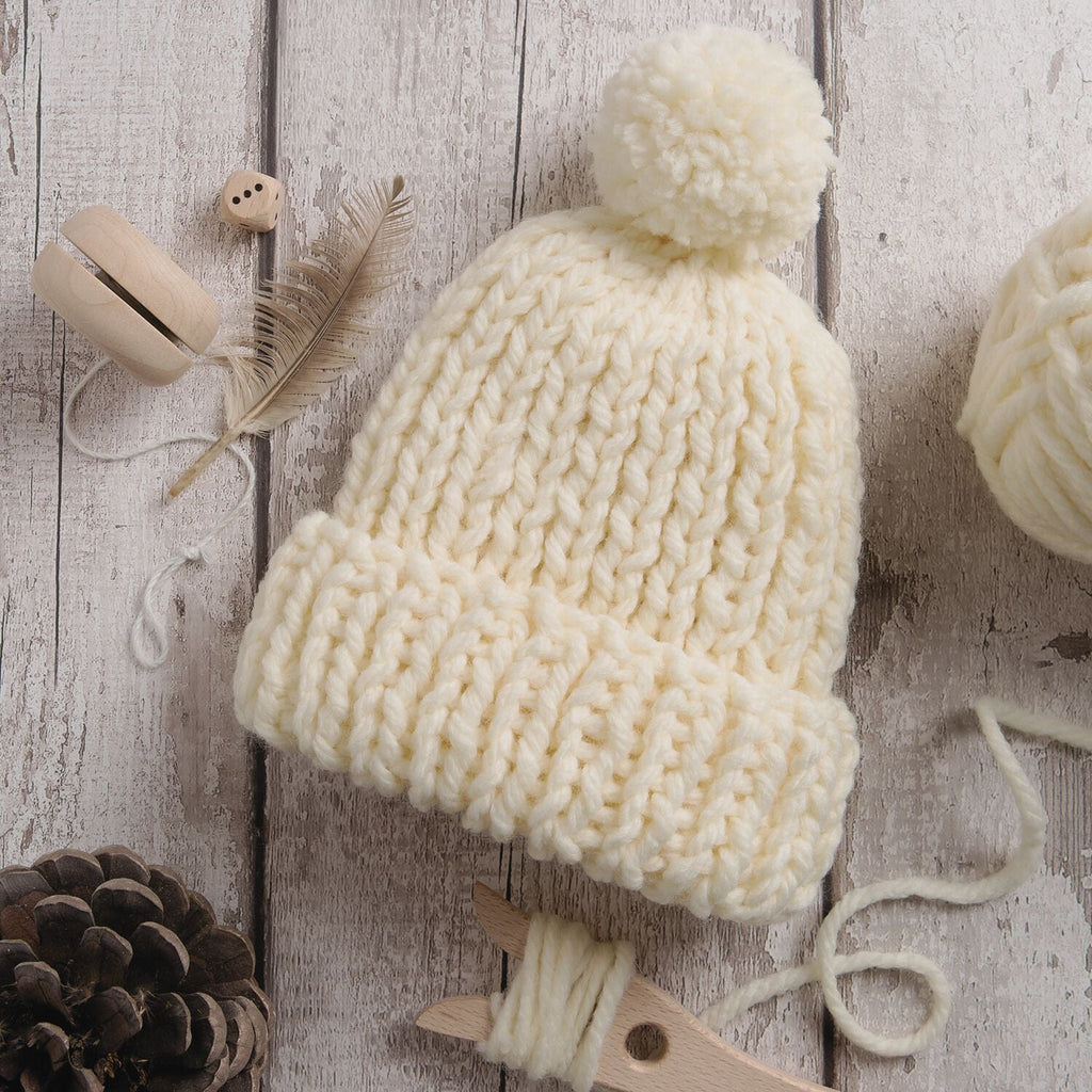 Kids Pom Pom Beanie Hat Knitting Kit Wool Couture