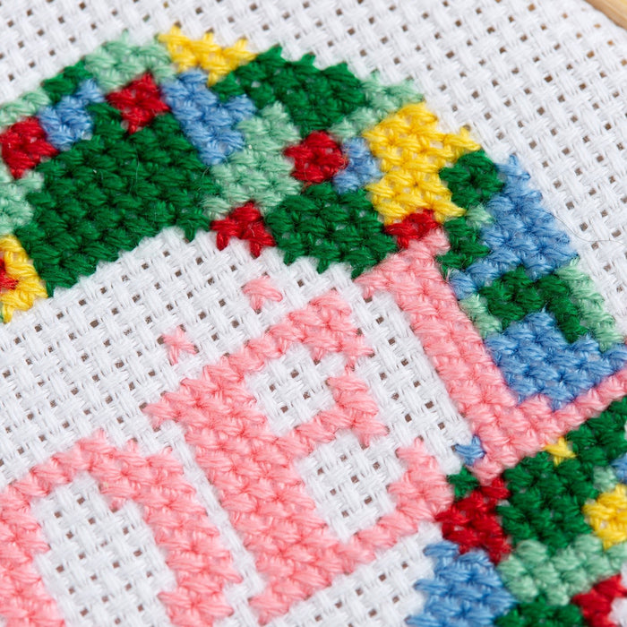 Noel Wreath Christmas Cross Stitch Kit - 3 Inch Hoop - Wool Couture