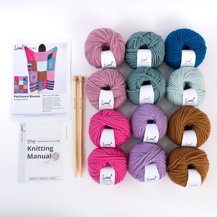 Patchwork Blanket Beginners Knitting Kit - Wool Couture