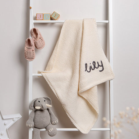Personalised Baby Blanket Knitting Kit - Natural Cream & Granite - Wool Couture