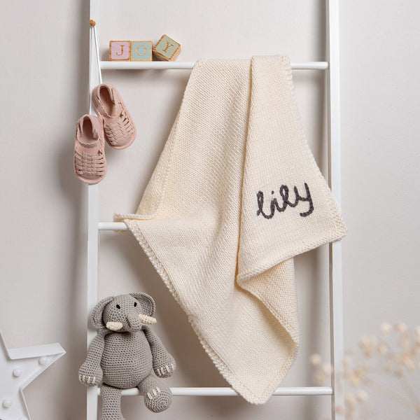 Personalised Baby Blanket Knitting Kit - Natural Cream & Granite - Wool Couture