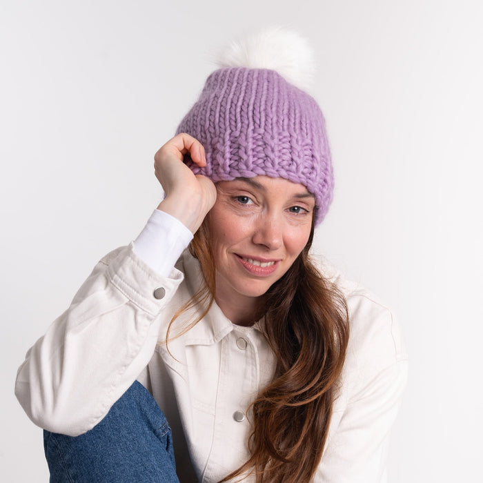 Pom Pom Hat Easy Knitting Kit Wool Couture