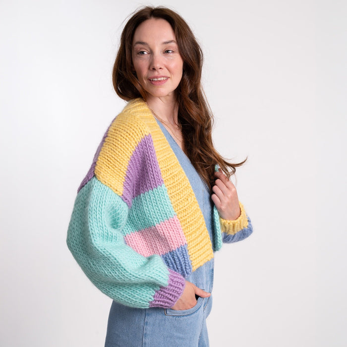 Rainbow Chunky Cardigan Easy Knitting Kit - Wool Couture