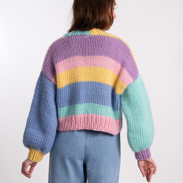 Rainbow Chunky Cardigan Easy Knitting Kit - Wool Couture