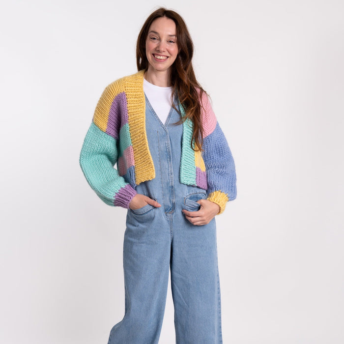 Rainbow Chunky Cardigan Easy Knitting Kit - Wool Couture