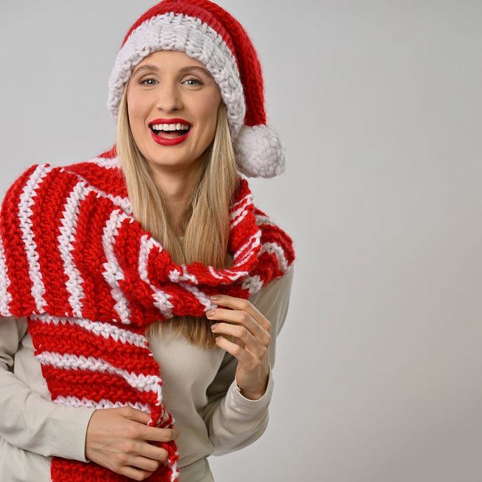 Adult Candy Cane Scarf Knitting Kit - Wool Couture