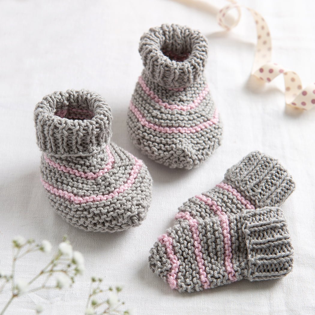 Baby Striped Booties and Mittens Knitting Kit Wool Couture