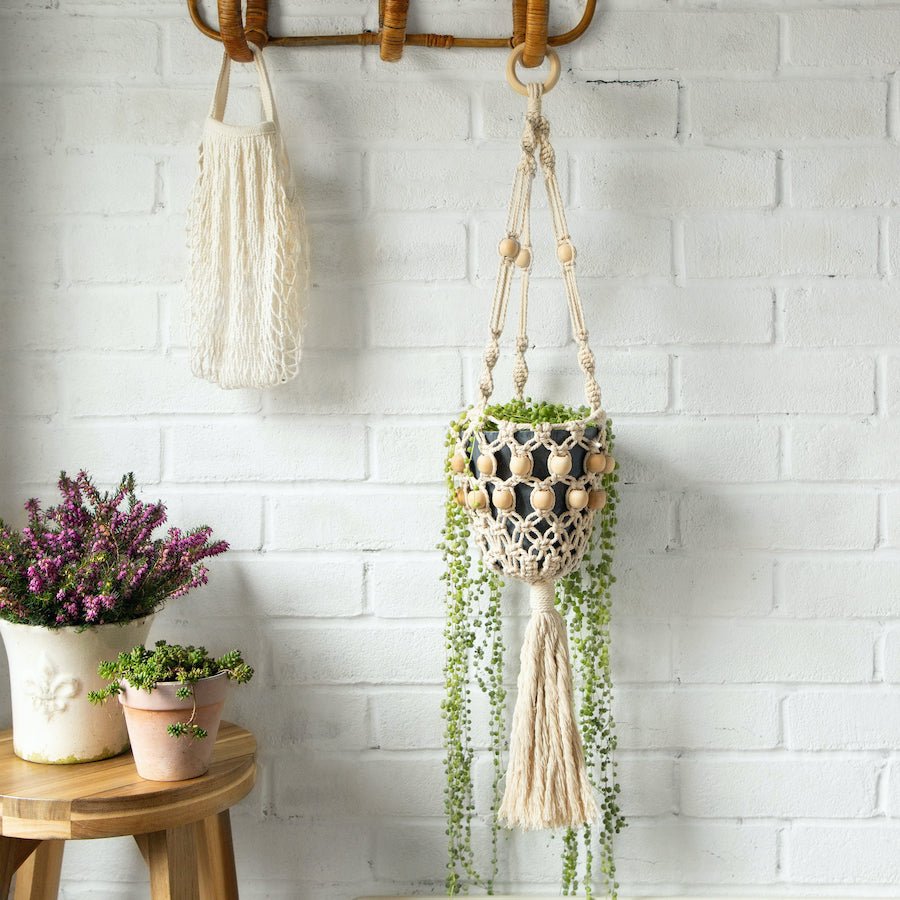 boho macrame plant hanger diy Beaded Plant Hanger Macrame Kit