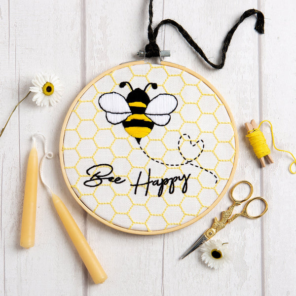 Bee Embroidery Kit - 7" Bee Happy - Wool Couture