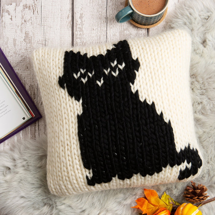 Black Cat Cushion Cover Knitting Kit - 4 Spooky Designs - Wool Couture