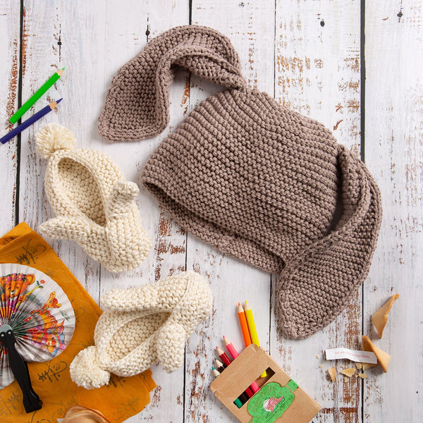 Bunny Ear Baby Slippers & Hat Knitting Kit - Bundle - Wool Couture
