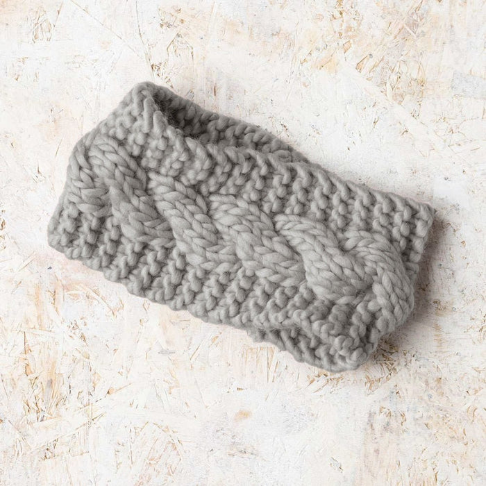 Cable Mittens and Headband Knitting Kit - Grey - Wool Couture