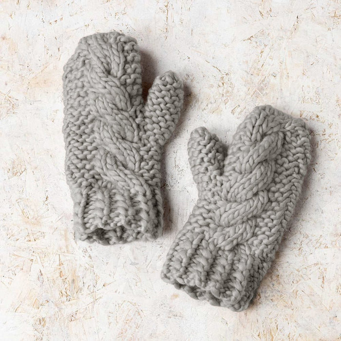 Cable Mittens and Headband Knitting Kit - Grey - Wool Couture